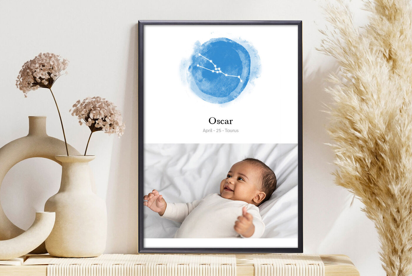 Underbart väggfoto med blå himmel och namnet Oscar.