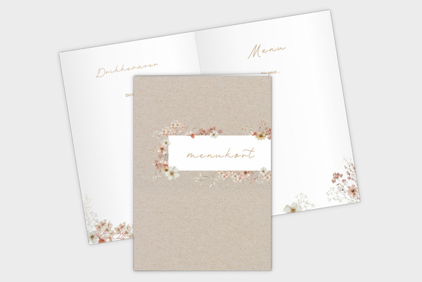 Elegant menykort med blomram och inspirerande citat.