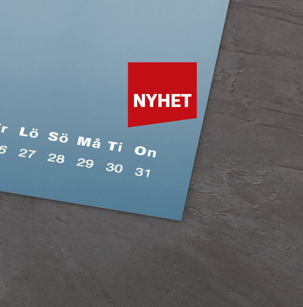 Översikt av en månadsbaserad kalender med texten 'NYHET'.