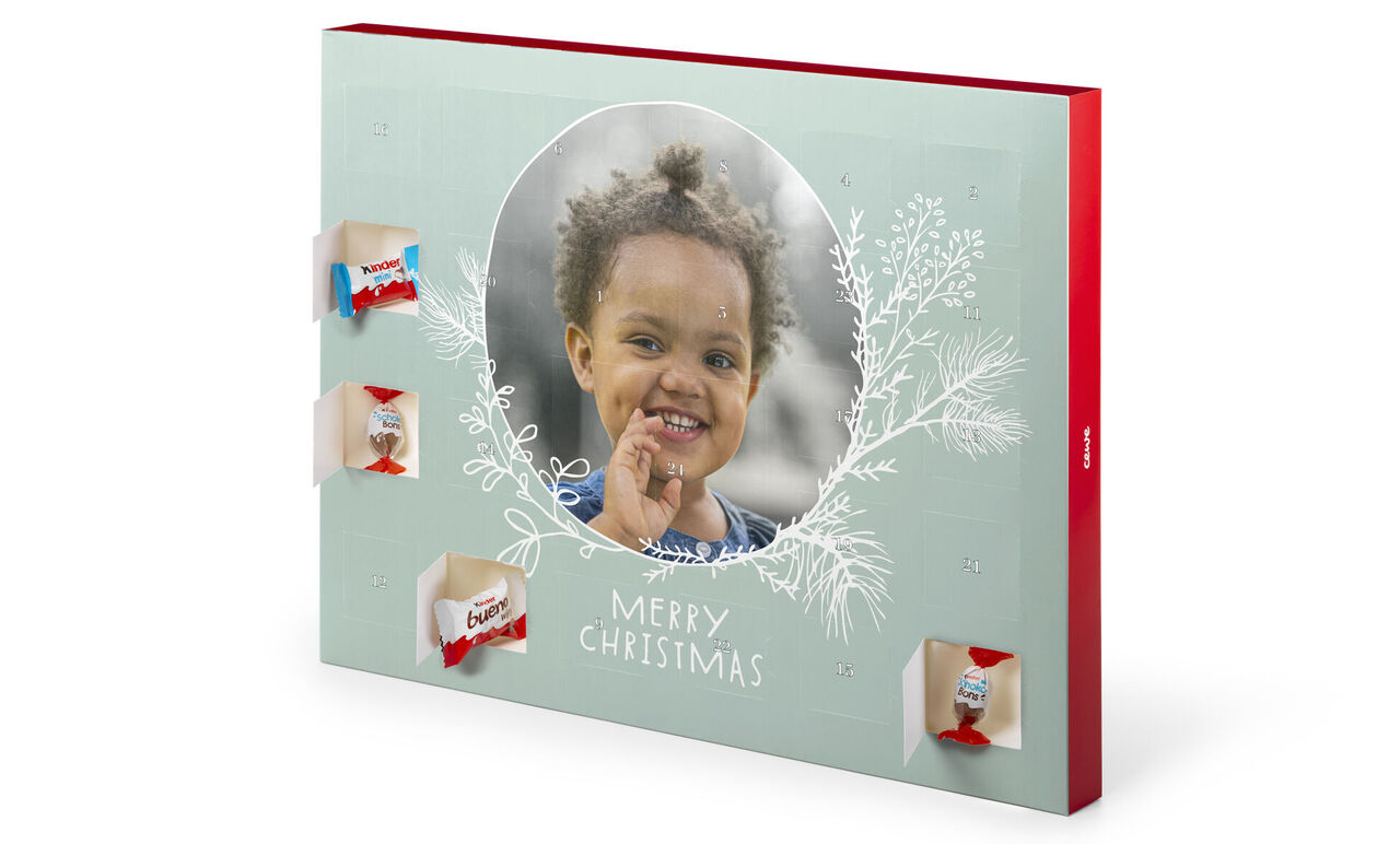 Adventskalender med Merry Christmas text och Tack klistermärke